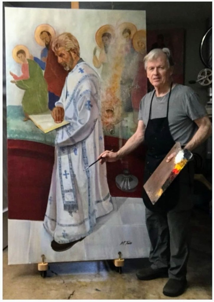 Following the Prayers_( Antiochian Eastern Orthodox ) painting by Milton R. Trice